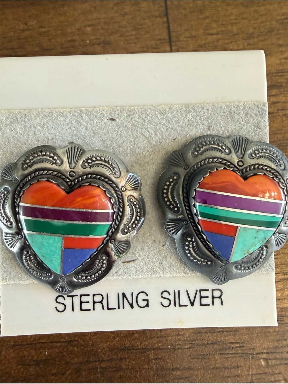 Sterling Silver Multicolor Heart Inlay Earrings